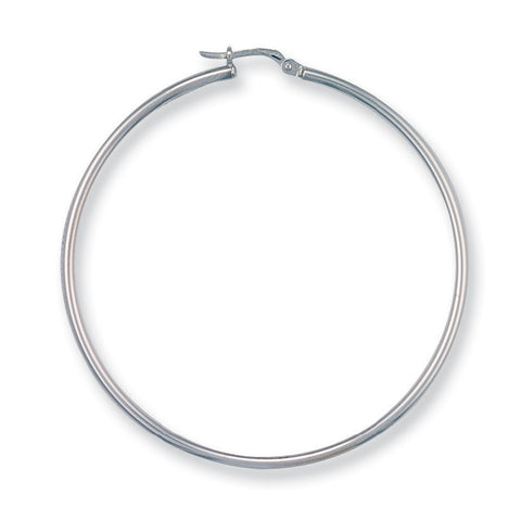 9ct White Gold 56mm Round Tube Hoop Earrings