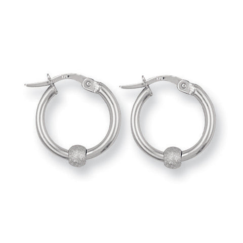 9ct White Gold 18mm Glitter Ball Hoop Earrings