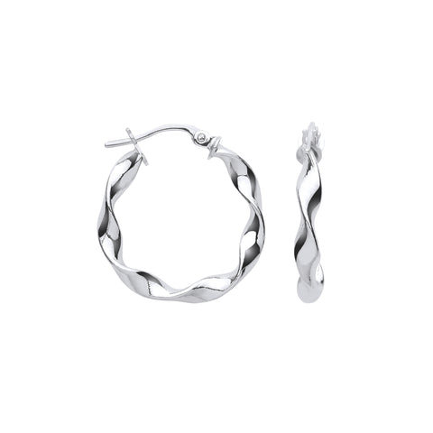 9ct White Gold 20.6mm Twisted Hoop Earrings