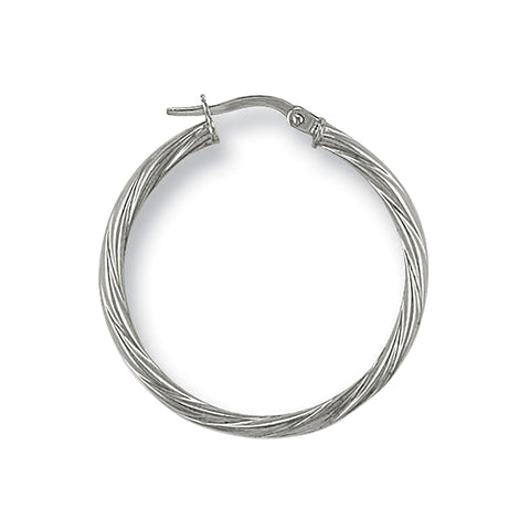 9ct White Gold 29.3mm Twisted Hoop Earrings