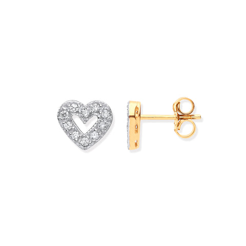 9ct Yellow Gold Cubic Zirconia Heart Stud Earrings