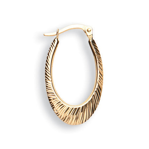 9ct Yellow Gold Oval Ribbed Hoop Earrings
