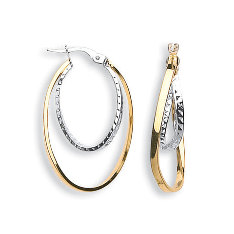 9ct Yellow & White Gold Double Oval Hoop Earrings