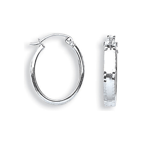 9ct White Gold Diamond Cut Oval Hoop Earrings