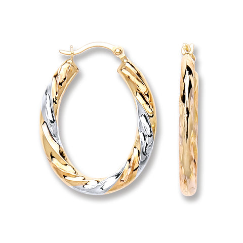 9ct Yellow, White & Rose Gold Oval Twist Earrings