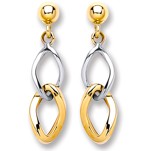 9ct White & Yellow Gold Drop Earrings