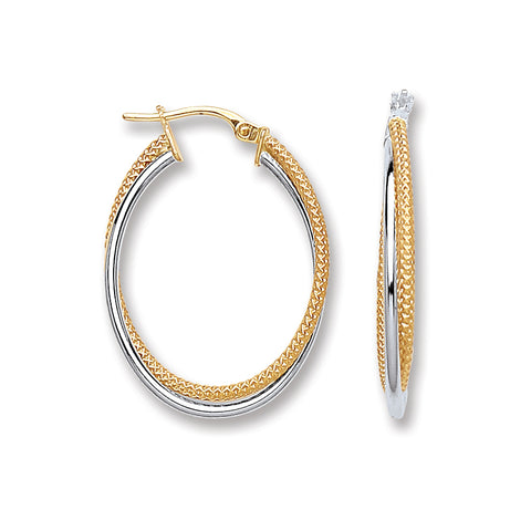 9ct White & Yellow Gold 30mm Oval Double Hoop Earrings