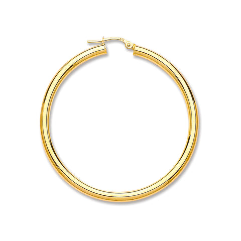 Yellow Gold 45.8mm Plain Tube Hoop Earrings