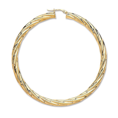 9ct Yellow Gold Large 69mm Twist Hoop