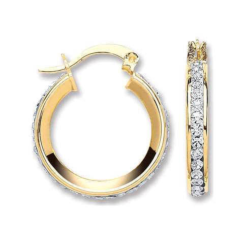 9ct Yellow Gold 18.4mm Round Crystal Hoop