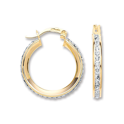 9ct Yellow Gold 25mm Round Crystal Hoop Earrings