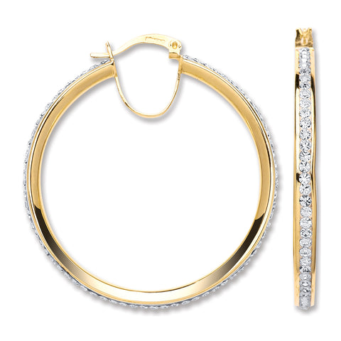 9ct Yellow Gold 40.3mm Round Crystal Hoop