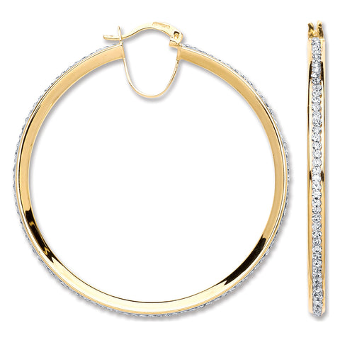 9ct Yellow Gold 46mm Round Crystal Hoop