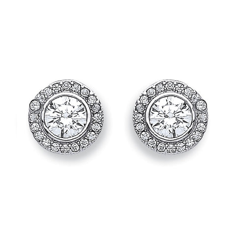 9ct White Gold 9mm Halo Cubic Zirconia Stud Earrings