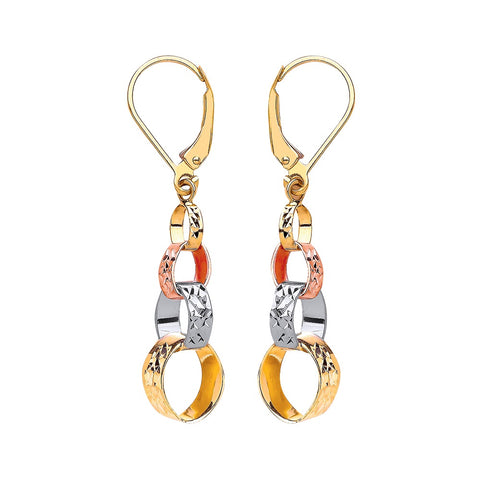 9ct Yellow Gold Three Tone Interlink Drop Earrings