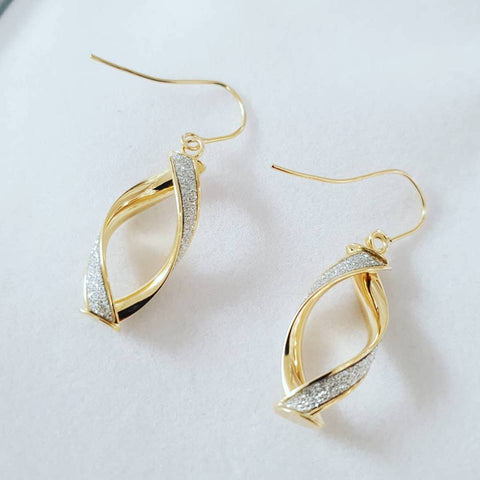 9ct Yellow Gold Twist Moondust Hook Drop Earrings