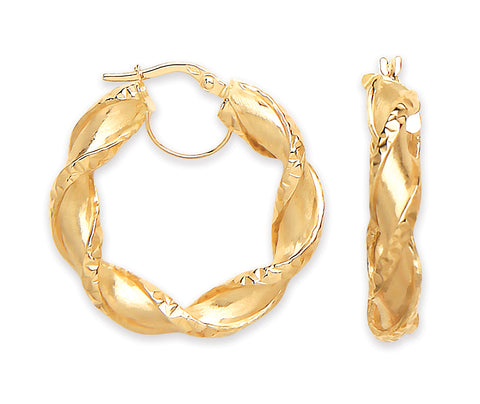 9ct Yellow Gold 2.3g Twisted Hollow Hoop Earrings