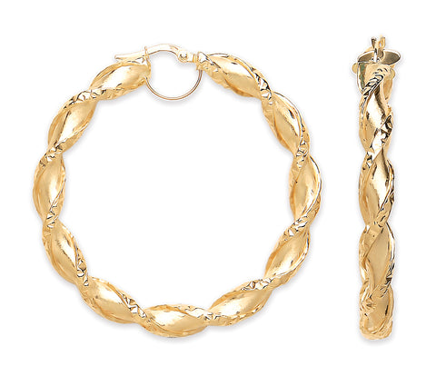 9ct Yellow Gold 48.7mm Twisted Hollow Hoop Earrings