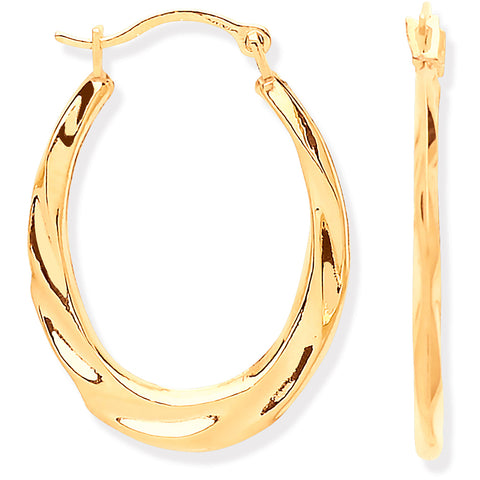 9ct Yellow Gold Oval Ribbed Hoop Earrings