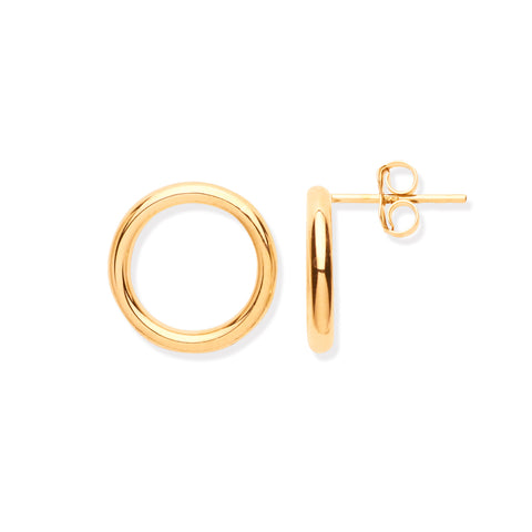 9ct Yellow Gold 13.5mm Open Circle Tube Stud Earrings