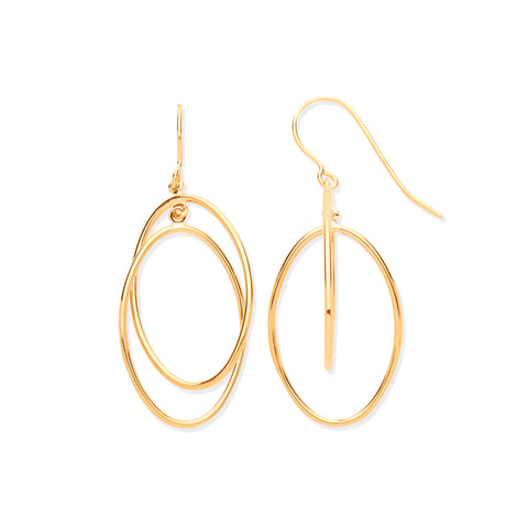 9ct Yellow Gold Entwined Open Oval Drop Earrings