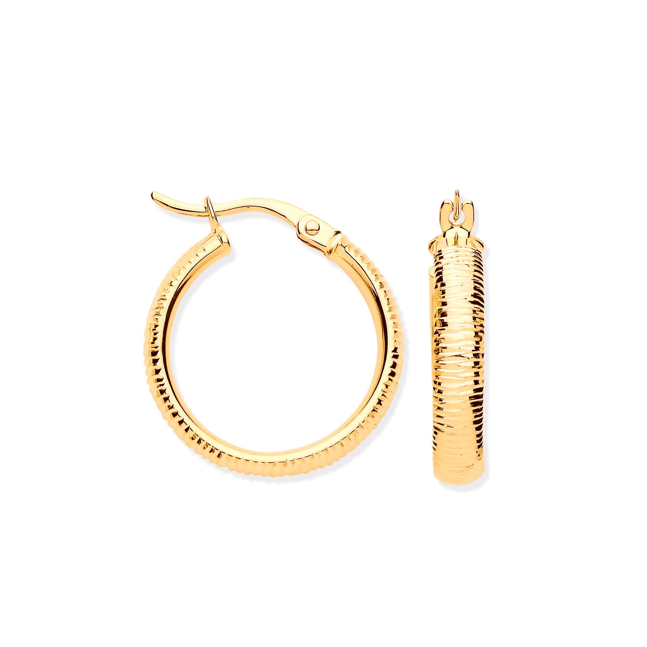 9ct Yellow Gold 18.4mm Ribbed Hoop Earrings