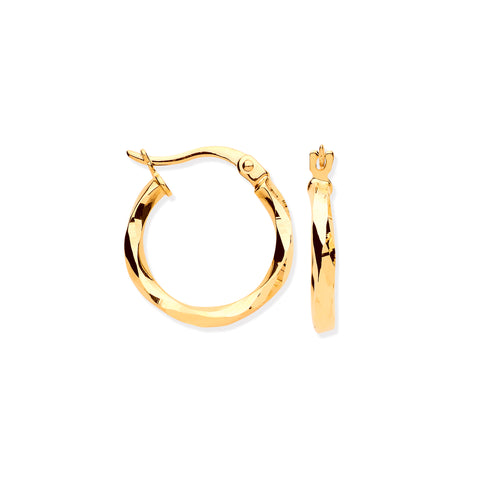 9ct Yellow Gold Faceted Hoop Earrings