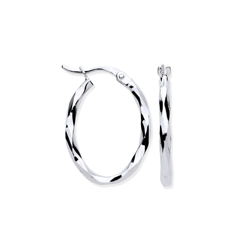 9ct White Gold 22mm Faceted OVAL Hoop Earrings