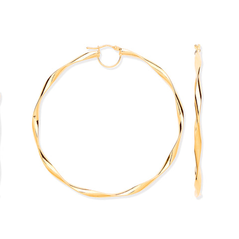 9ct Yellow Gold 65mm Twist Hoop Earrings