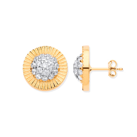 9ct Yellow Gold 15mm Large Cubic Zirconia Round Style Stud Earrings