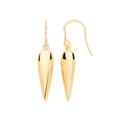 9ct Yellow Gold Elongated Drop, Fish Hook Earrings