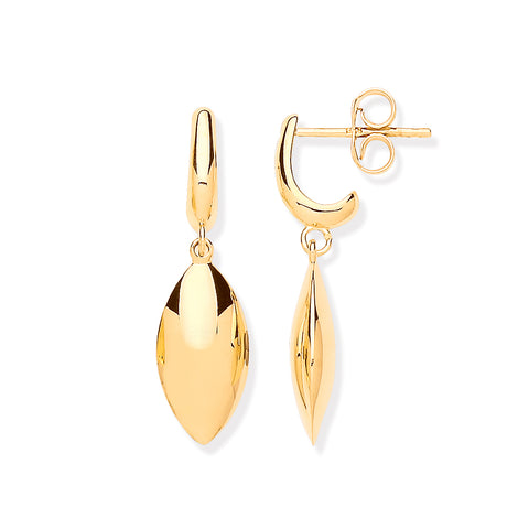 9ct Yellow Gold Hollow Marquise Shape Drop Earrings