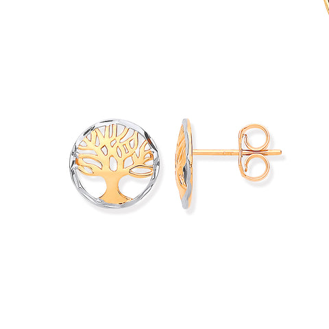 9ct White & Yellow Gold Tree of Life Stud Earrings