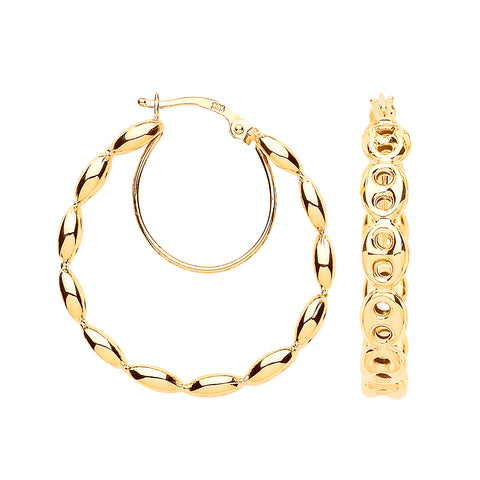 9ct Yellow Gold Coffee Bean 25mm Hoop Earrings