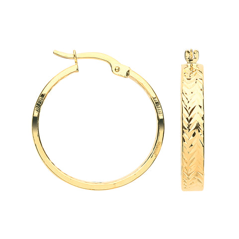 9ct Yellow Gold & White Gold Inside Tyre Tread Design Hoop Earrings