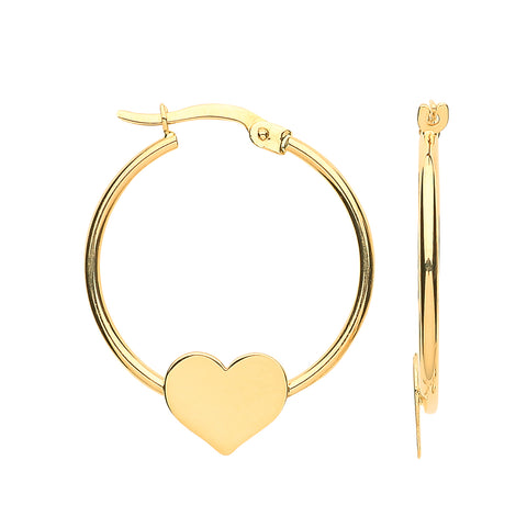 9ct Yellow Gold Hoop Earrings with Heart Feature