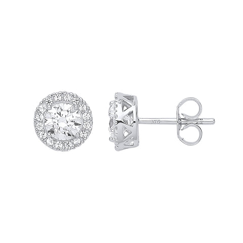 9ct White Gold Round Cubic Zirconia Halo Stud Earrings
