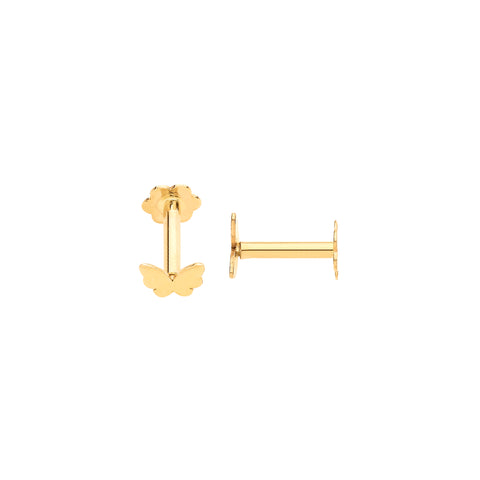 9ct Yellow Gold Butterfly Screw Ear Cartilage Single Stud
