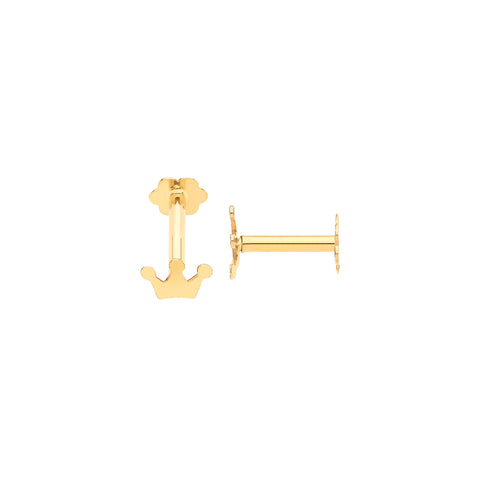9ct Yellow Gold Crown Screw Ear Cartilage Single Stud