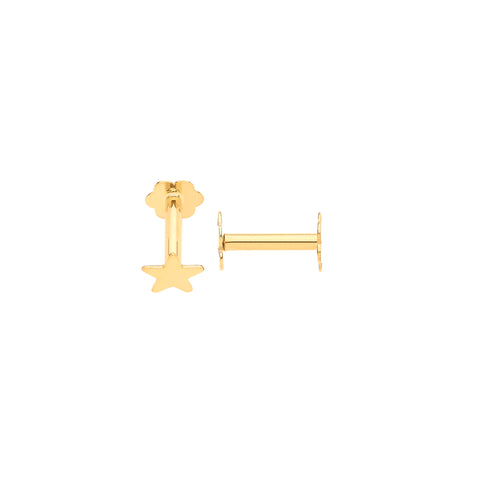 9ct Yellow Gold Star Screw Ear Cartilage Stud