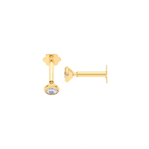 9ct Yellow Gold Rd Brilliant Cubic Zirconia Ear Cartilage Single Stud