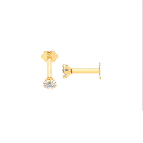 9ct Yellow Gold Princess Cut Cubic Zirconia Ear Cartilage Stud
