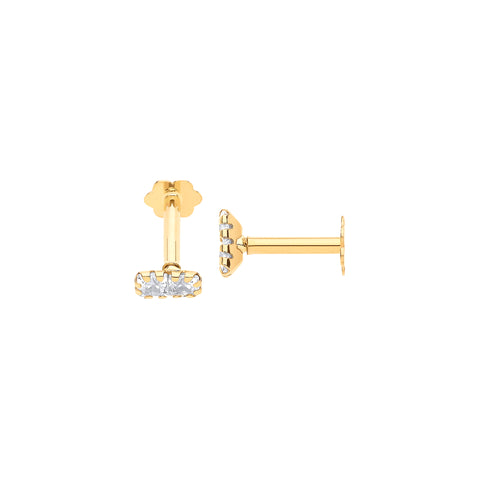9ct Yellow Gold Two Princess Cut Cubic Zirconia Ear Cartilage Stud