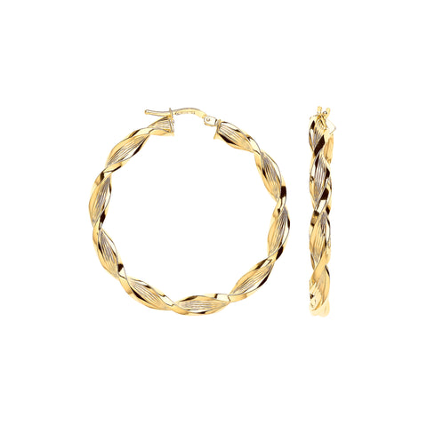 9ct Yellow Gold 39mm Ribbed Twist Hoop Earrings