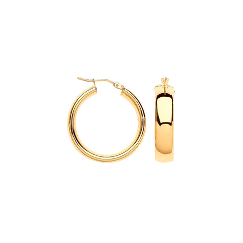 9ct Yellow Gold 25mm Court Shape Tube Hoop Earrings