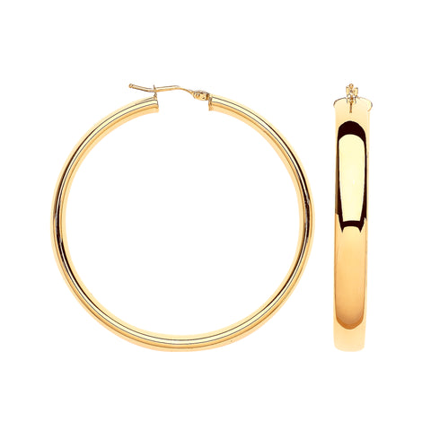 9ct Yellow Gold 46mm Court Shape Tube Hoop Earrings