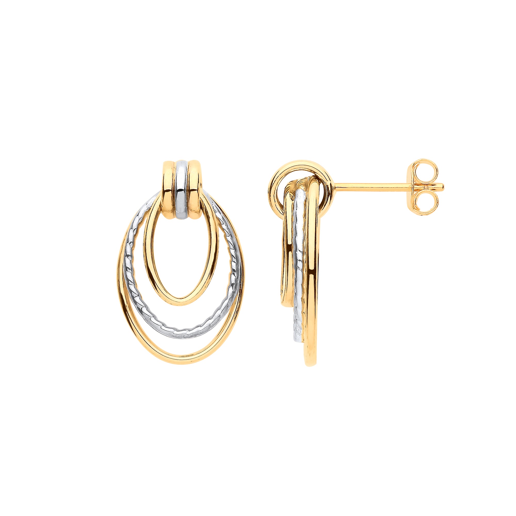 9ct White & Yellow Gold Graduated Oval Drop Earrings