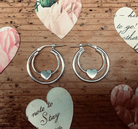 925 Sterling Silver 22mm Double Heart Hoop Earrings