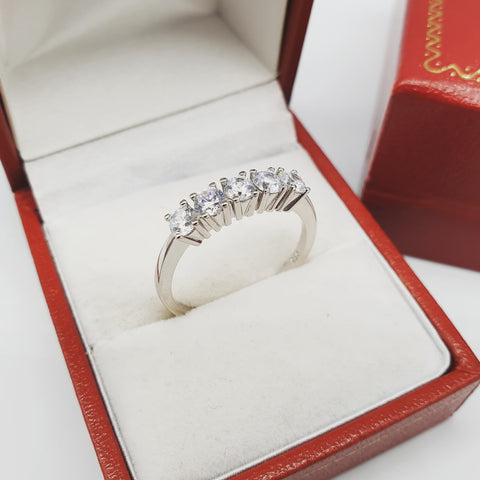925 Sterling Silver Claw Set 5 Stone Cz Eternity Ring