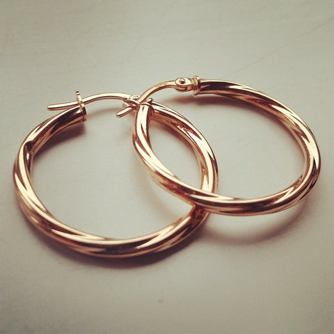 9ct Rose Gold 20mm Twisted Hoop Earrings